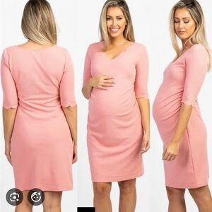 Pinkblush Scallop Vneck Maternity Dress size large light pink color NWT